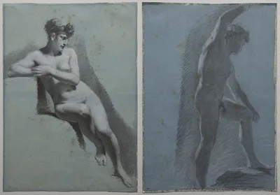 Study of a Nude Woman, Seated Looking to the Right (recto) Study of a Male Nude (verso) — Pierre-Paul Prud'hon