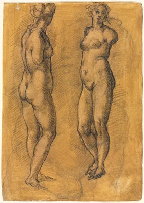 Copy of an Antique Statue of a Standing Woman (two views), over a Sketch of a Putto — Jacopo da Empoli