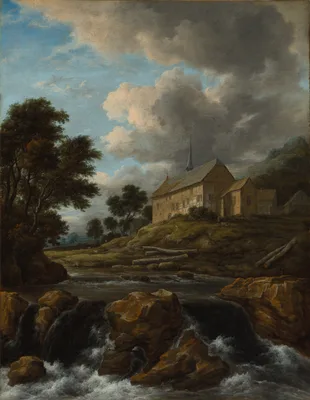 Landscape with a Church by a Torrent — Jacob van Ruisdael