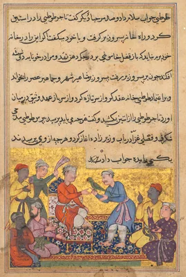 The magic parrot of the merchant talks to the vizier’s son, from a Tuti-nama (Tales of a Parrot): Tenth Night — Lalu