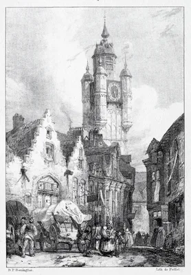 Bergues:  La Tour du marché — Richard Parkes Bonington