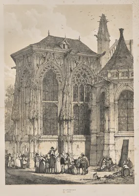 Architecture of the Middle Ages:  St. Jacques, Dieppe, East End, Exterior — Joseph Nash
