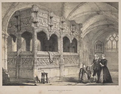Architecture of the Middle Ages:  Shrine of the Countess de la Warre in Boxgrove Priory, Sussex — Joseph Nash