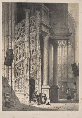 Architecture of the Middle Ages:  Staircase, St. Maclou, Rouen — Joseph Nash