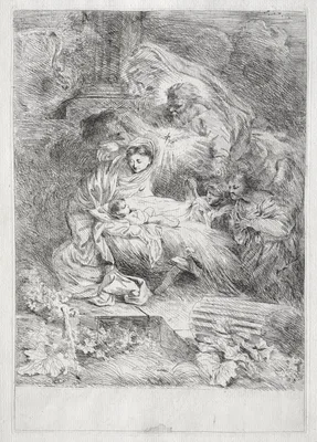 The Nativity with God the Father and the Holy Spirit — Giovanni Benedetto Castiglione