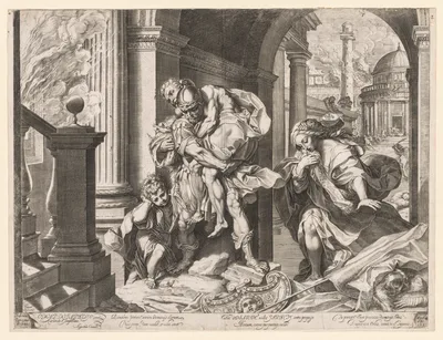 Aeneas and His Family Fleeing Troy — Agostino Carracci