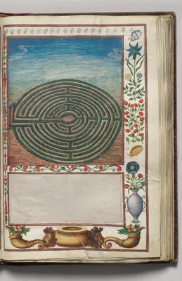 Labyrinth with Floral and Cornucopia Border, folio 16 (recto), from Florilegium (A Book of Flower Studies)