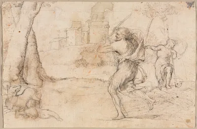Romulus and Remus Found by Faustulus (recto) — Girolamo Romanino