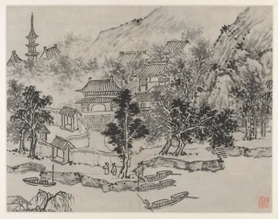 Distant View of Tiger Hill from the Canal Mooring, from Twelve Views of Tiger Hill, Suzhou — Shen Zhou