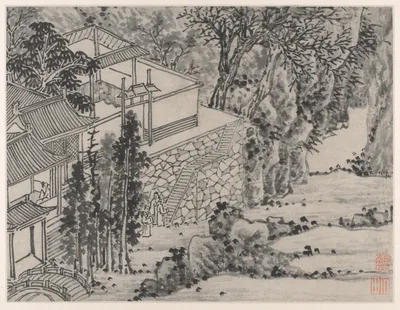 The Enlightened Stone Retreat, from Twelve Views of Tiger Hill, Suzhou — Shen Zhou