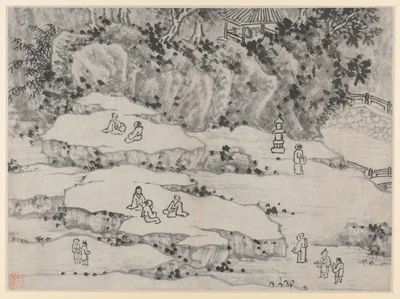 The Nodding Stone Terrace, Tiger Hill, and the Thousand-Man Seat, from Twelve Views of Tiger Hill, Suzhou — Shen Zhou