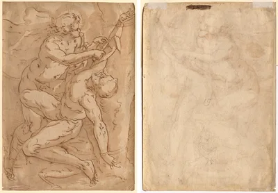 Apollo Flaying Marsyas (recto); Two Sketches of a Mother and Child (verso) — Anonymous