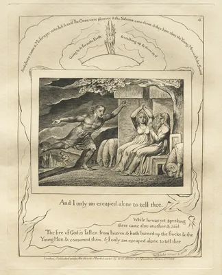 The Book of Job:  Pl. 4, And I only am escaped alone to tell thee — William Blake