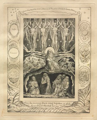 The Book of Job:  Pl. 14, When the morning Stars sang together, and all the / Sons of God shouted for  joy — William Blake