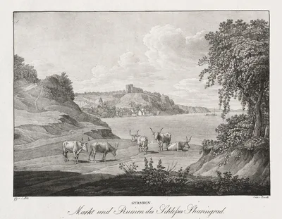 Syrmien, Markt und Ruinen des Schlosses Sharengrad — Jakob Alt