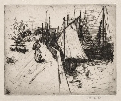 Woman on Quay, Honfleur — John Henry Twachtman