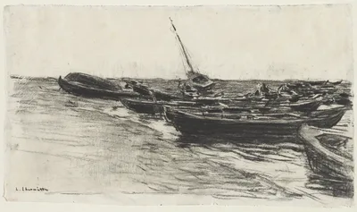 Fishing Boats on the Beach at Étretat — Léon Augustin Lhermitte
