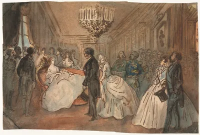 The Empress Eugénie Receiving the Diplomatic Corps after the Birth of the Imperial Prince — Constantin Guys