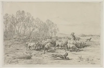 Landscape with a Flock of Sheep — Charles Jacque