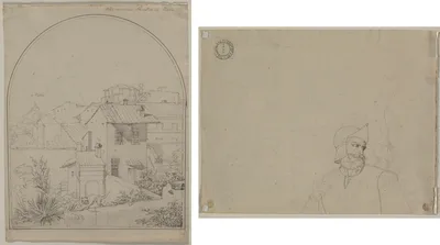 View from My Window in Rome (recto) Soldier in a Landscape (verso) — Carl Ludwig Tischbein
