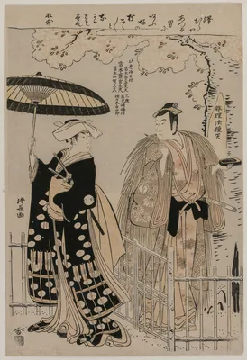 Sawamura Sojuro III and Arashi Murajiro as Kusunoki Masatsura and Koto no Naishi — Torii Kiyonaga