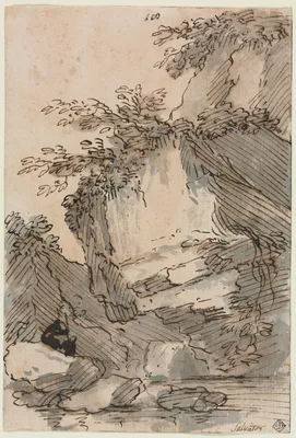 Figures by a Rocky Pool — Salvator Rosa