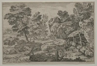 Landscape with Shepherds and two Flocks — Adriaen van der Cabel