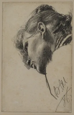Head of a Young Woman Seen from Below — Adolph von Menzel