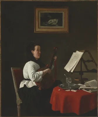 Young Woman with a Mandolin, Portrait of Louison Köhler — François Bonvin