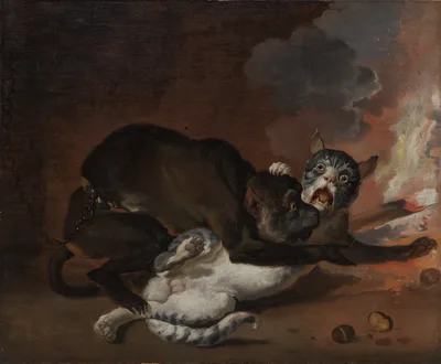 The Monkey and the Cat — Abraham Hondius