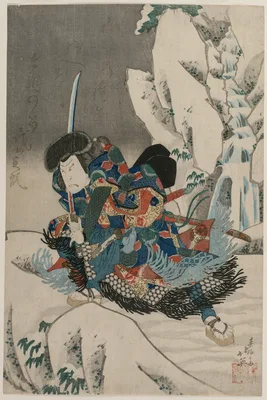 Nakamura Utaemon IV as a Warrior Standing in the Snow — Shunbaisai Hokuei