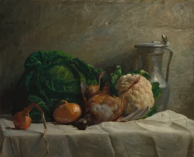 Still Life with Vegetables, Partridge, and a Jug — Adolphe-Félix Cals