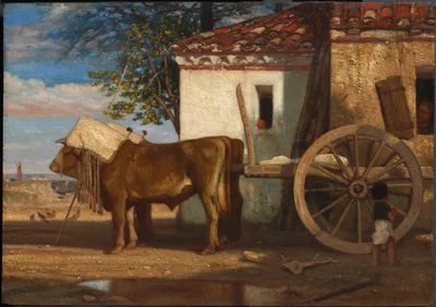 Oxen before a Farmhouse at Le Verrier — Alexandre-Gabriel Decamps