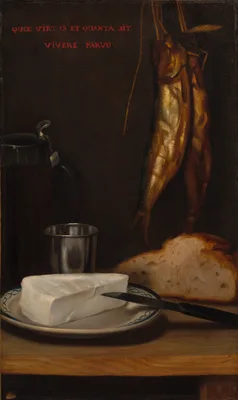 Still Life with Herring, Bread, and Cheese — Alexandre-Gabriel Decamps