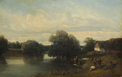 Cottage by the River with Washerwomen — Camille Flers