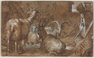 A Barnyard with Goats and a Goatherd — Abraham Bloemaert