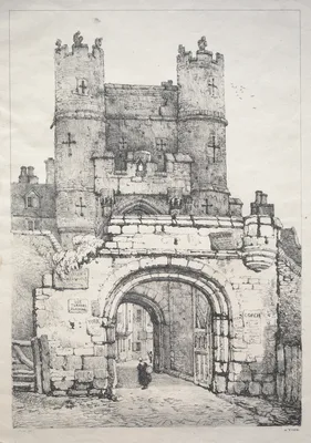 A Series of Ancient Buildings and Rural Cottages in the North of England:  At York, Medieval Gate — Samuel Prout