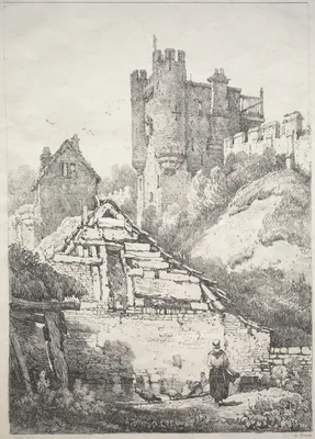 A Series of Ancient Buildings and Rural Cottages in the North of England:  At York, Farmyard with Chickens — Samuel Prout