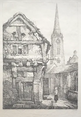 A Series of Ancient Buildings and Rural Cottages in the North of England:  At York, Street beside Cloister Wall — Samuel Prout