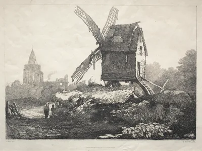 A Series of Ancient Buildings and Rural Cottages in the North of England:  At Crowland, Windmill — Samuel Prout