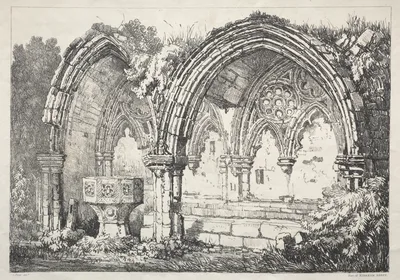 A Series of Ancient Buildings and Rural Cottages in the North of England:  Part of Kirkham Abbey — Samuel Prout