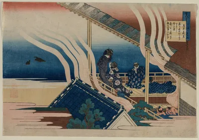Poem by Fujiwara no Yoshitaka, from the series One Hundred Poems by One Hundred Poets Explained by an Old Nurse — Katsushika Hokusai