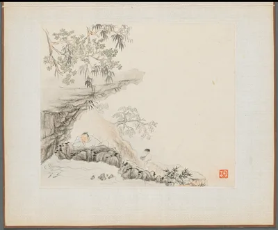 Album of Landscape Paintings Illustrating Old Poems: Scholar watching Fish — Hua Yan