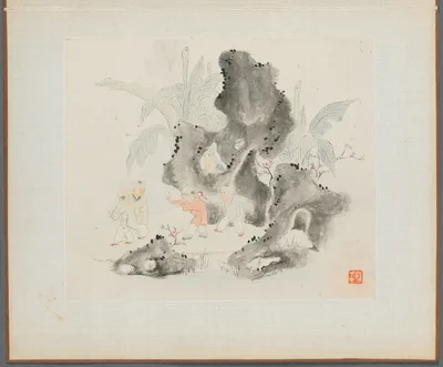 Album of Landscape Paintings Illustrating Old Poems: Children Playing Blindman's Buff in a Garden — Hua Yan