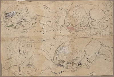 Studies of a Lion Killing Prey
