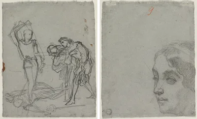 Duel after the Masked Ball (recto); Head of a Woman (verso) — Thomas Couture