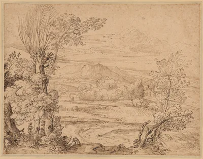 Landscape with a River and Aqueduct — Giovanni Francesco Grimaldi