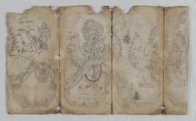 Iconographic Drawings: Chakrashamvara with Vajravarahi, Hevajra with Nairatmya, and Yamantaka (verso)