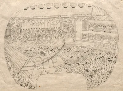 Design for Fan-shaped Print of Kabuki Theater — Utagawa Sadahide