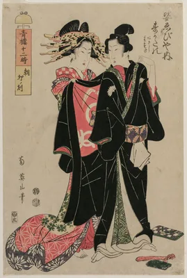Sugatano of Sugata Ebisuya in the Morning, Hour of the Rabbit, from the series The Twelve Hours in the Pleasure Quarters — Kikukawa Eizan